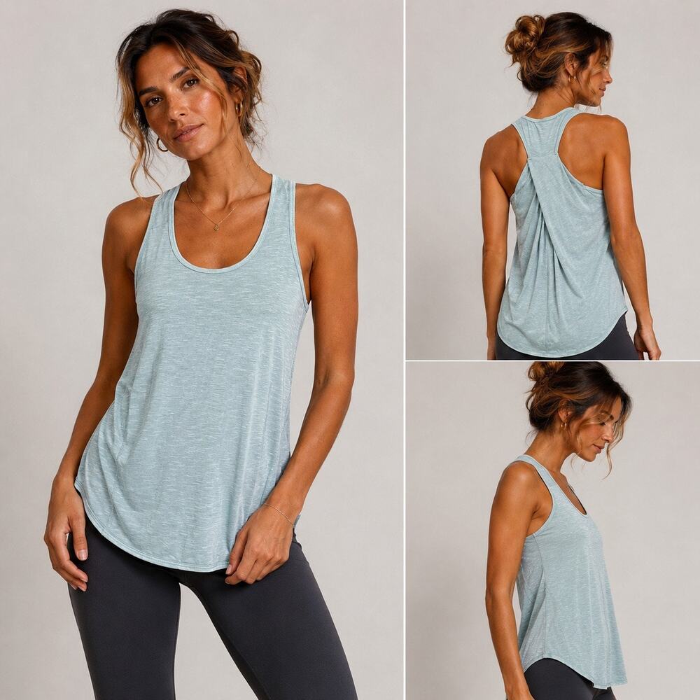 Balance Collection Women's Goblin Blue Fold Over Pleated Racer Back Tank Size S